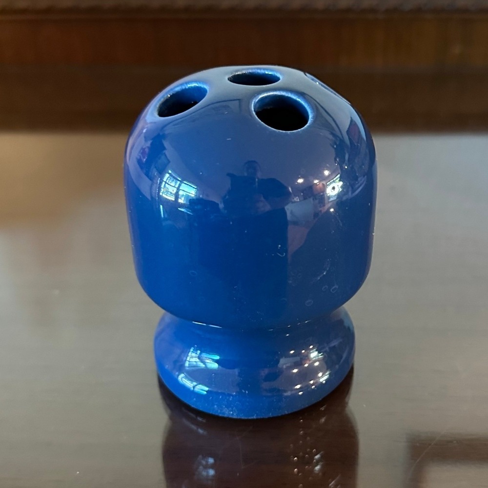 Cobalt Blue Ceramic Toothbrush Holder 5 Slot Vanity Organizer Pedestal Base